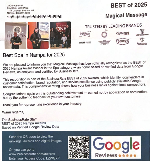 Magical Foot Spa luxury massage service banner: Best of Nampa 2025 award